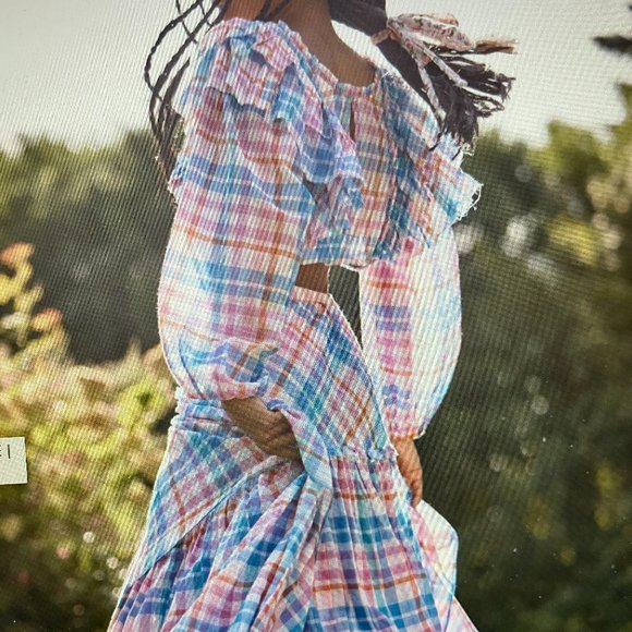 New LoveShackFancy Plaid Nilo Malibu Dream Blue Crop Top 2 - Picture 6 of 6